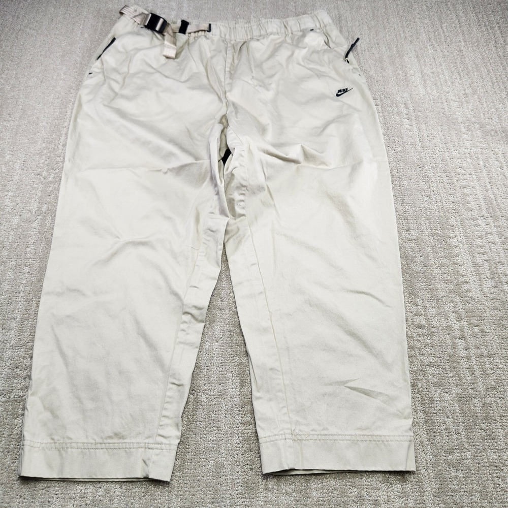 Nike Tech Pack Sneaker Pants Men XL Baggy Taper Cotton Belted Short Beige